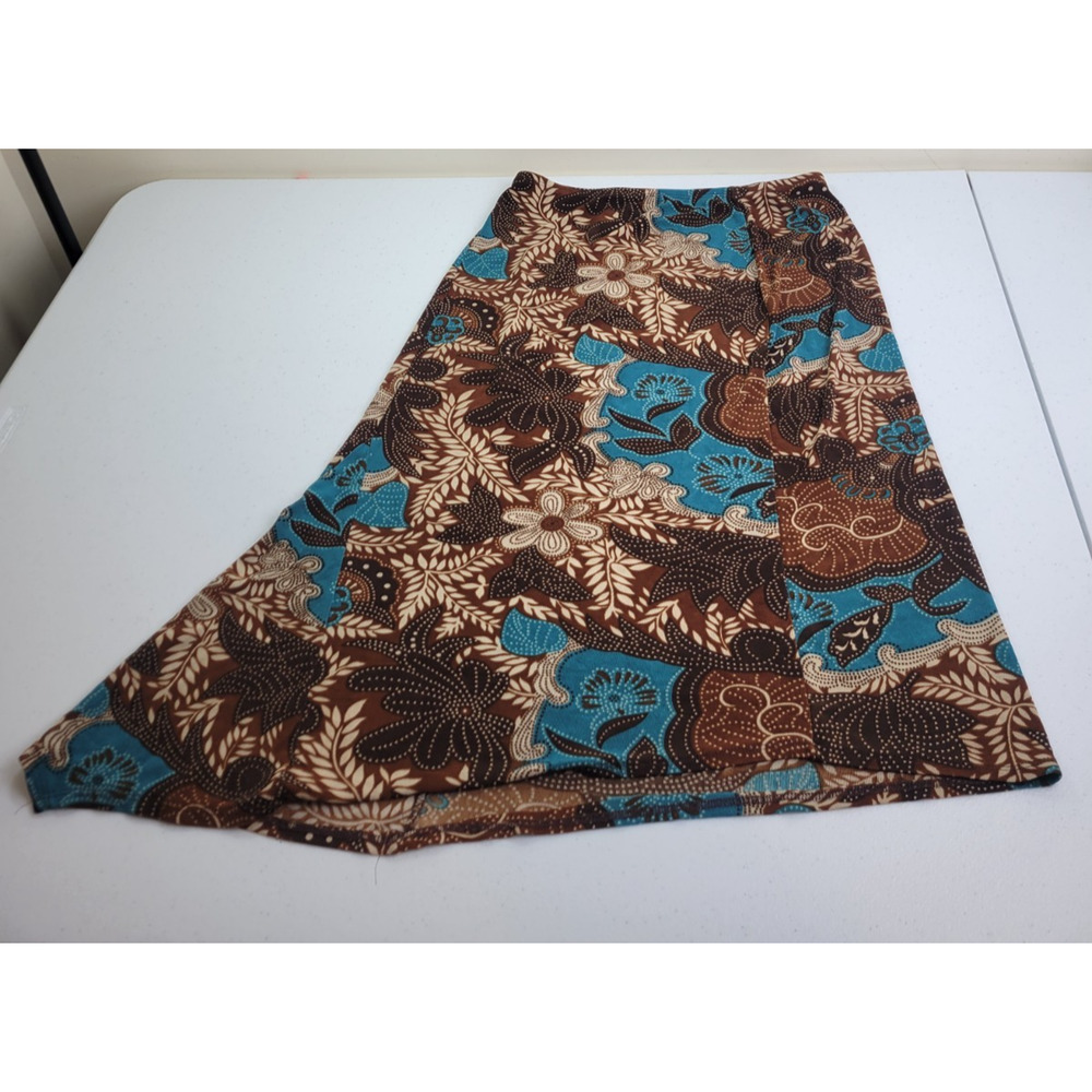 Vtg‎ West End A-Line Skirt Brown Floral Asymmetric Hem Slinky Medium Petite